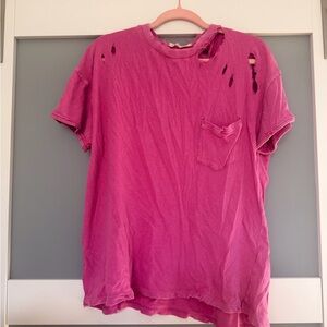 We The Free Distressed Pink Short Sleeve Tee